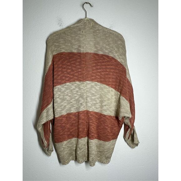 Pink Rose Bohemian Multistrip Cardigan Open Front Brown Cream Size Medium - Picture 3 of 13